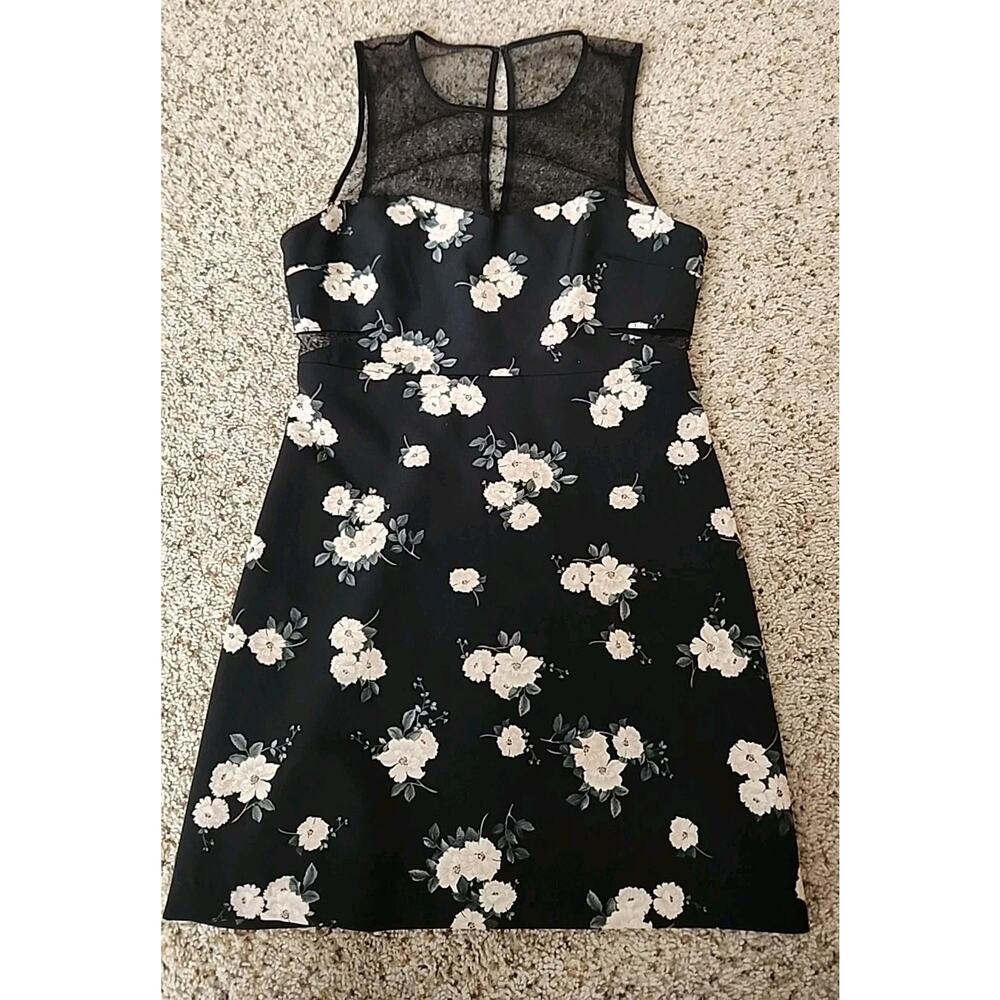 EXPRESS Women's Sexy Mini Dress Open Side Lined Little Black Dress Floral Size 8